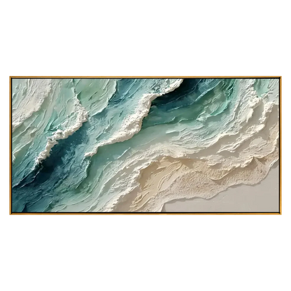 Jade Shoreline artwork in a natural wood frame on a transparent background.