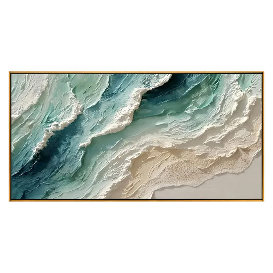 Jade Shoreline artwork in a natural wood frame on a transparent background.