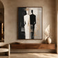 Divided Silhouette artwork displayed above a low wooden console.