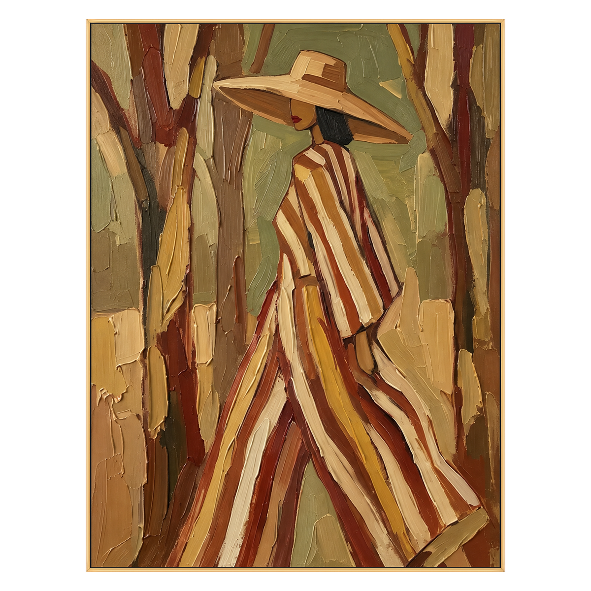 Woodland Stripes artwork in a gold frame on a transparent background.