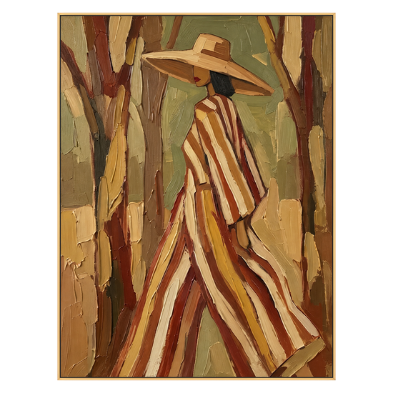 Woodland Stripes artwork in a gold frame on a transparent background.