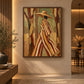 Woodland Stripes artwork displayed on a warm entryway wall.