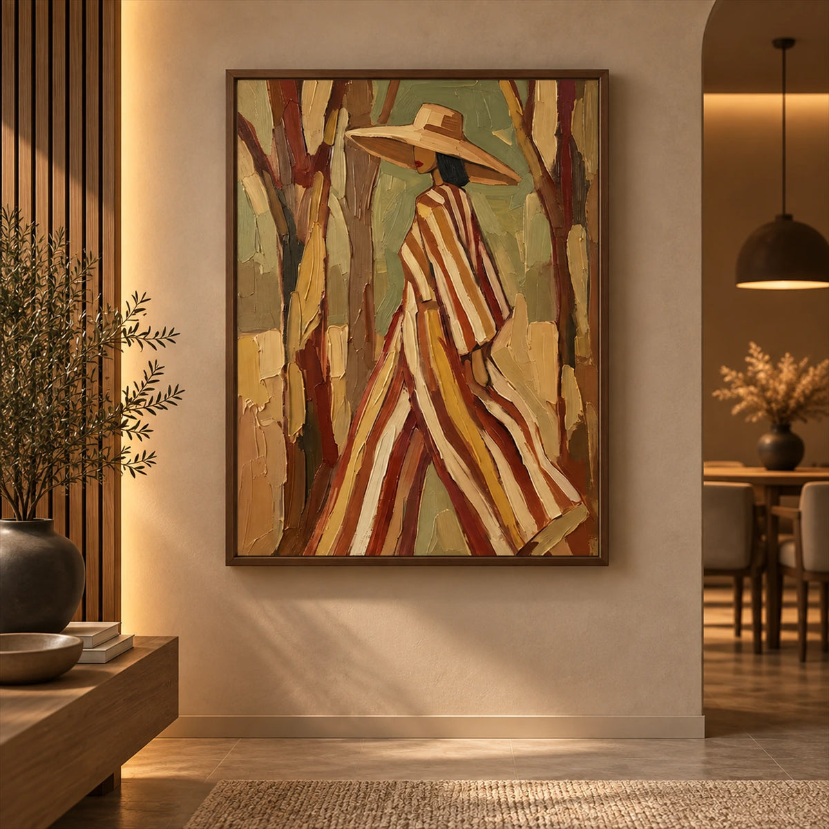 Woodland Stripes artwork displayed on a warm entryway wall.