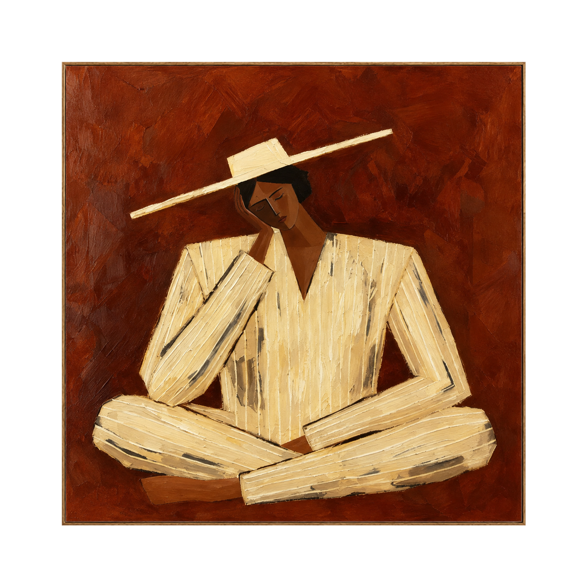 Terracotta Reverie artwork in a natural wood frame on a transparent background.