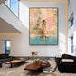 Poolside Pages artwork displayed in a bright double-height living room.