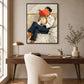 Vermilion Pages artwork displayed above a writing desk in a bright study.