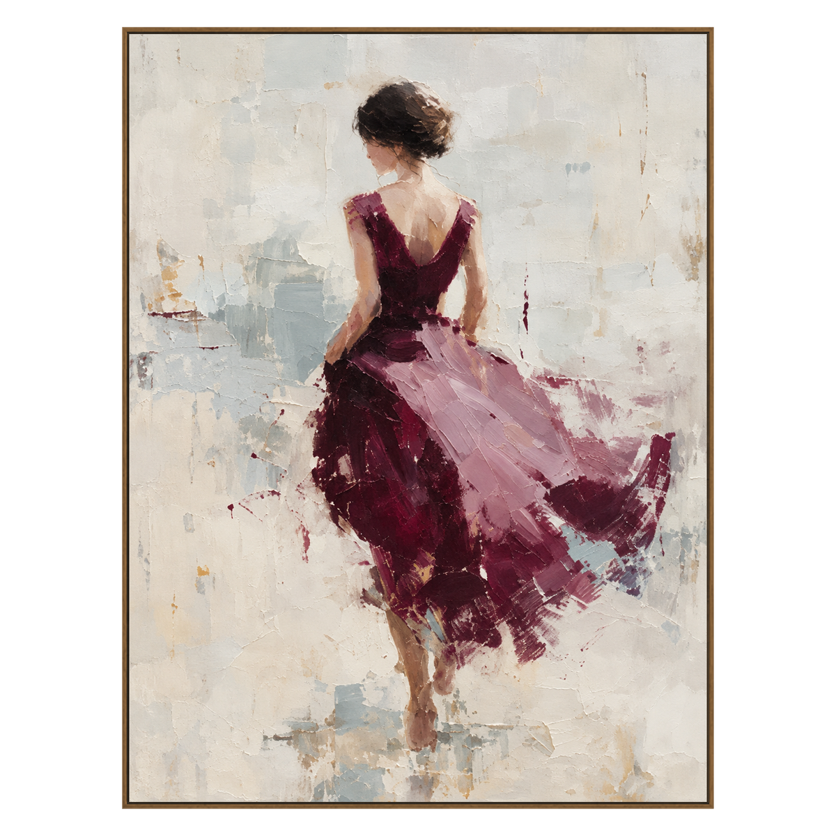 Plum Pirouette artwork in a natural wood frame on a transparent background.