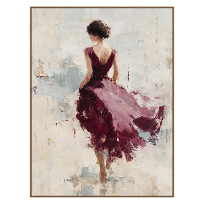 Plum Pirouette artwork in a natural wood frame on a transparent background.