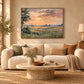 Meadow Sundown artwork displayed above a cream sofa with earthy cushions.