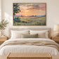 Meadow Sundown artwork displayed above a softly layered cream bed.