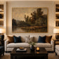 Dusklit Bank artwork displayed above a cream sofa between shelving.