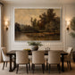 Dusklit Bank artwork displayed above a dining table against a paneled wall.