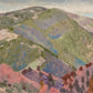 Pastel Highlands full artwork. Rounded hills unfold in patches of sage, lavender, blue, and soft rose, with scattered dark trees marking the foreground.
