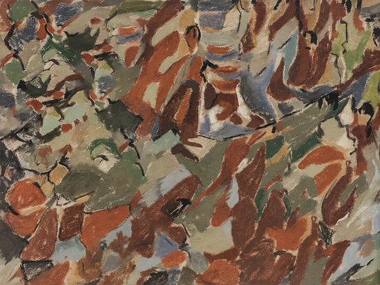Earthen Mosaic full artwork. Fragments of rust, sage, cream, and slate weave across the surface in an irregular, interlocking rhythm.