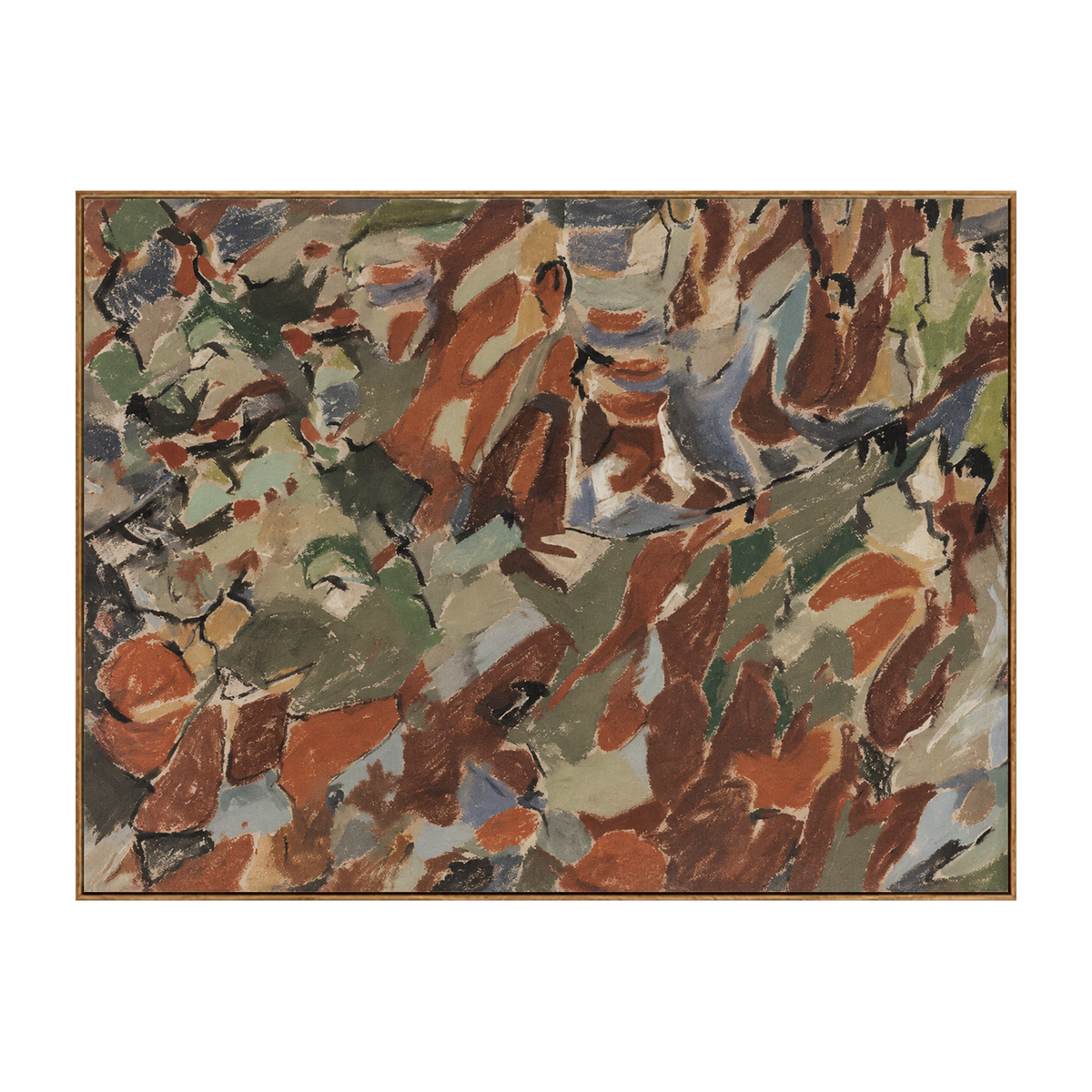 Earthen Mosaic artwork in a natural wood frame on a transparent background.
