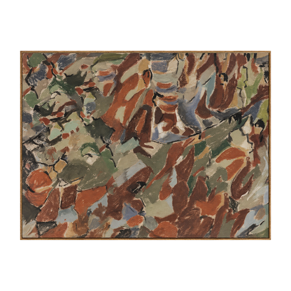 Earthen Mosaic artwork in a natural wood frame on a transparent background.