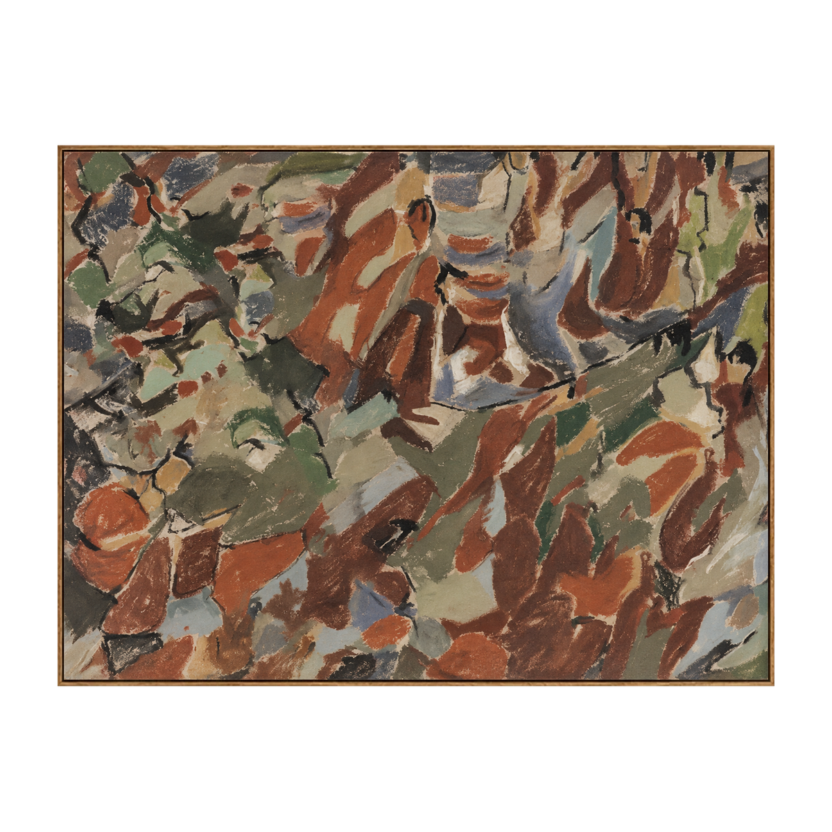 Earthen Mosaic artwork in a natural wood frame on a transparent background.