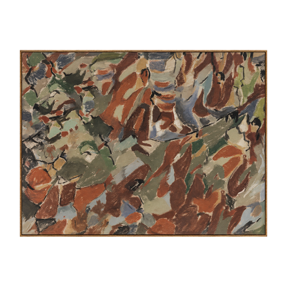 Earthen Mosaic artwork in a natural wood frame on a transparent background.