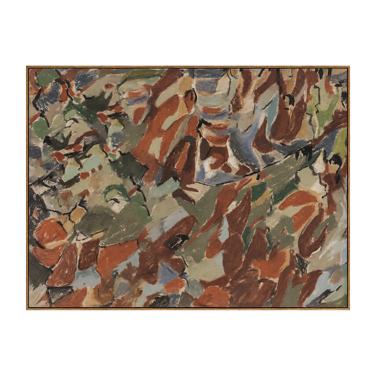 Earthen Mosaic artwork in a natural wood frame on a transparent background.