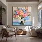 Garden Keepsake artwork displayed above cream seating in a bright lounge.