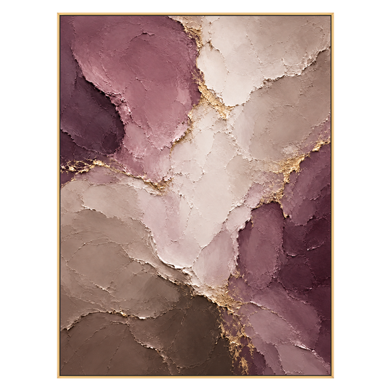 Mauve Faultlines artwork in a gold frame on a transparent background.