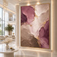 Mauve Faultlines artwork displayed on a tall wall in a bright living room.