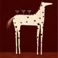 Cocktail Steed full artwork. A slender ivory horse carries three delicate cocktail glasses across its spotted back against a deep red background.