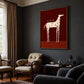 Cocktail Steed Wall Art displayed beside an upholstered armchair and side table in a dark living room.