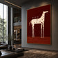 Cocktail Steed Wall Art displayed above a low black console in a contemporary living room with tall windows.
