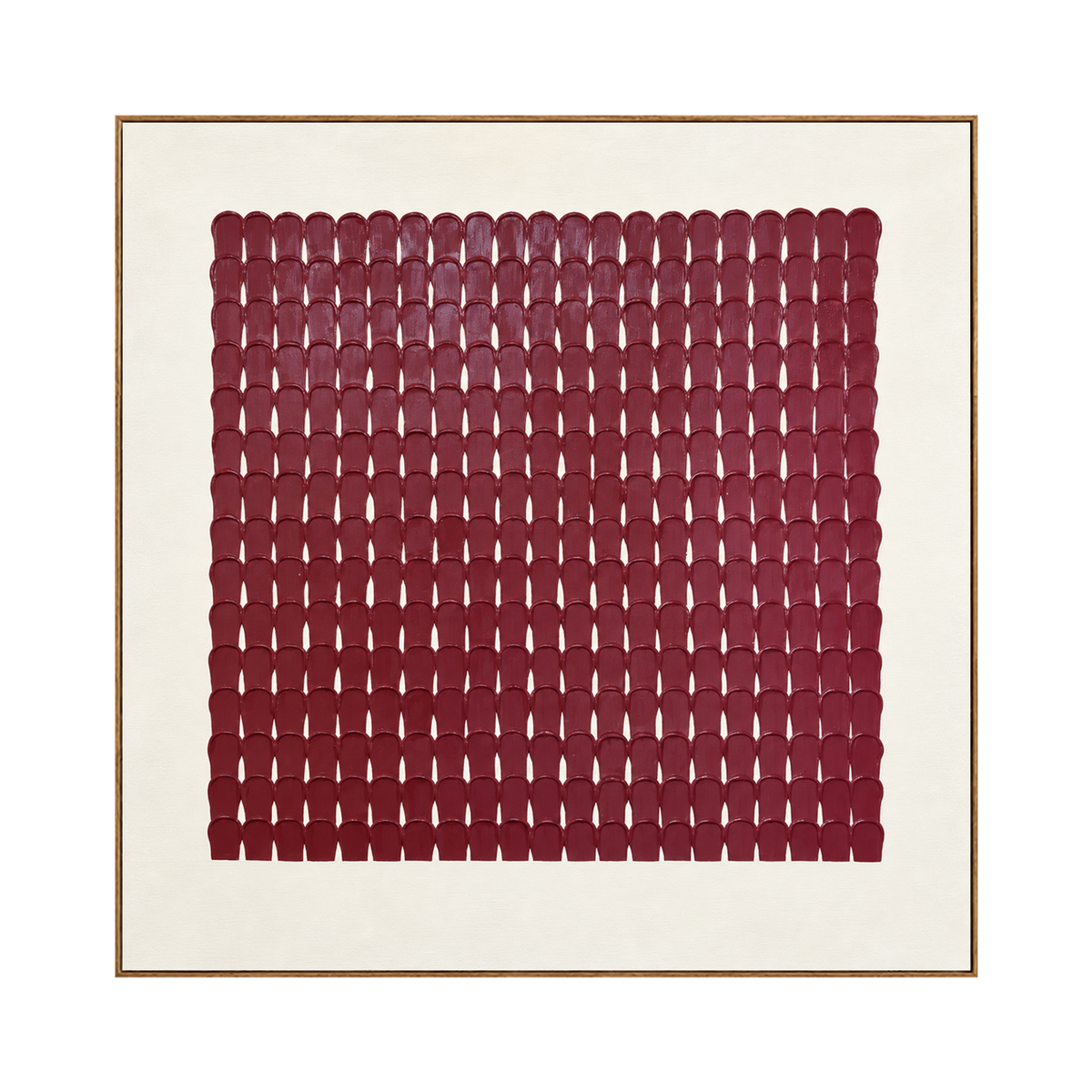 Burgundy Rhythm artwork in a natural wood frame on a transparent background.
