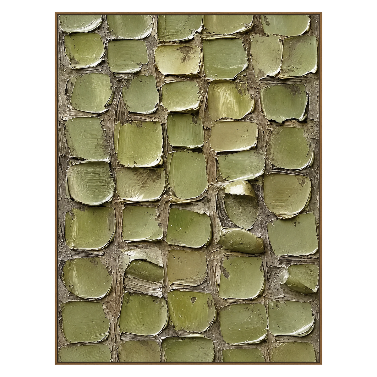 Olive Tessera artwork in a light wood frame on a transparent background.