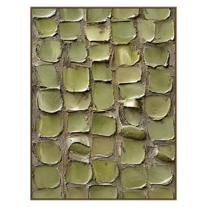 Olive Tessera artwork in a light wood frame on a transparent background.