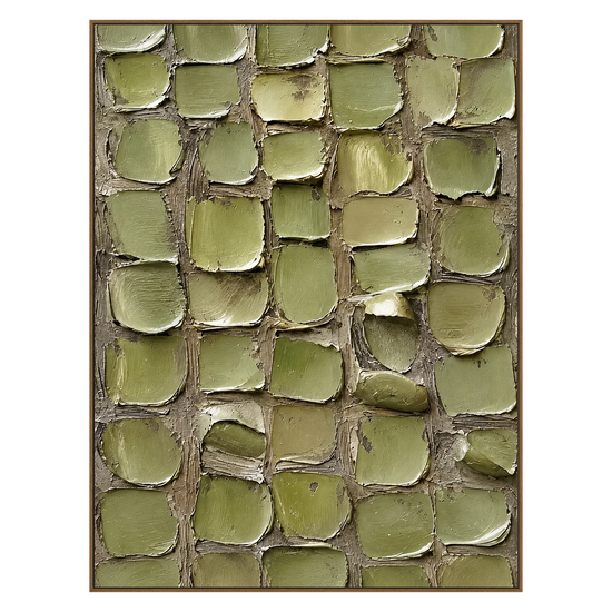 Olive Tessera artwork in a light wood frame on a transparent background.
