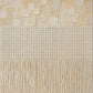 Linen Cadence full artwork. Bands of irregular cream blocks, a fine grid, and trailing vertical lines divide a pale square field.