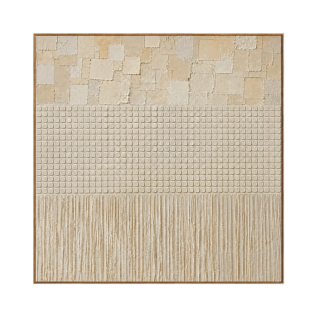 Linen Cadence artwork in a light wood frame on a transparent background.