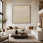 Linen Cadence artwork displayed above a cream sofa beside tall windows.