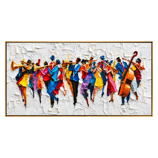 Chromatic Ensemble artwork in a light wood frame on a transparent background.