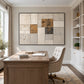 Ochre Masonry artwork displayed above a wooden desk in a bright study.