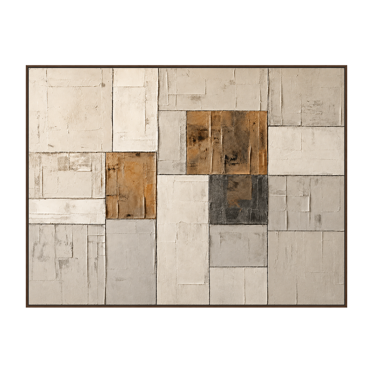 Ochre Masonry artwork in a dark wood frame on a transparent background.