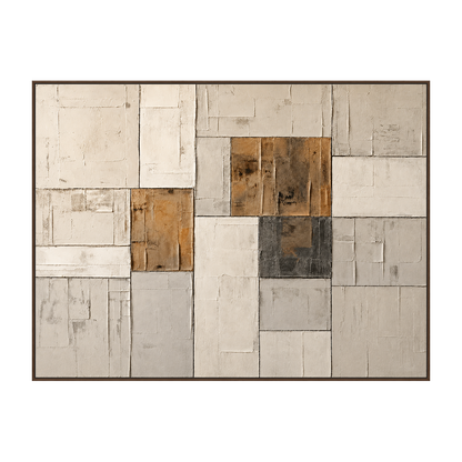 Ochre Masonry artwork in a dark wood frame on a transparent background.