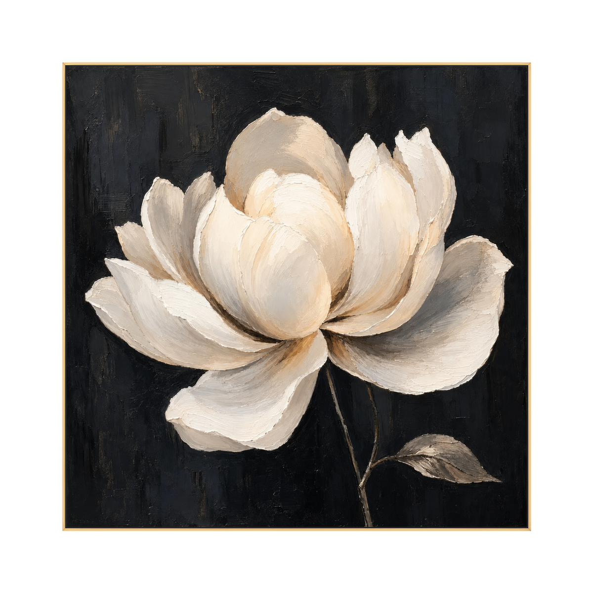 Ivory Magnolia artwork in a gold frame on a transparent background.