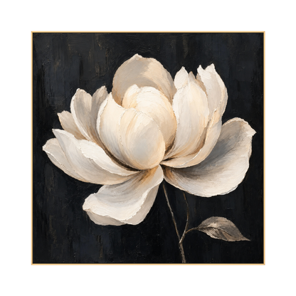 Ivory Magnolia artwork in a gold frame on a transparent background.