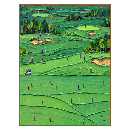 Emerald Fairways artwork in a natural wood frame on a transparent background.