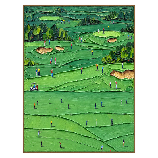 Emerald Fairways artwork in a natural wood frame on a transparent background.