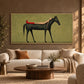 Scarlet Boot Siesta artwork displayed above a sofa against an earthy accent wall.