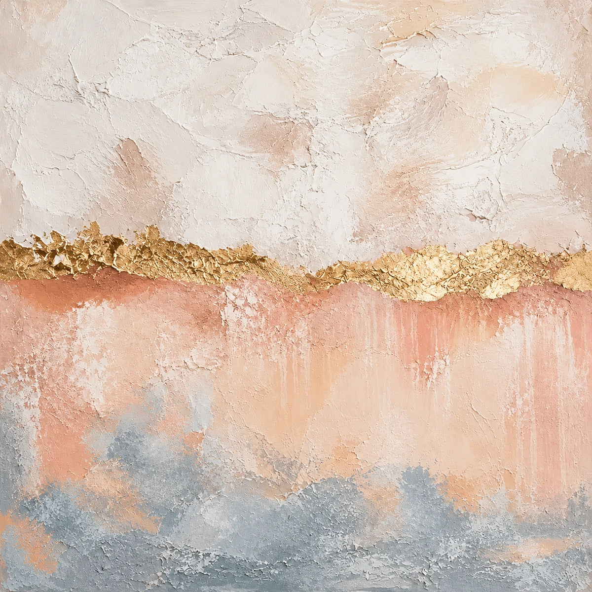 Gilded Blush full artwork. A broken gold-toned ridge separates cloudy ivory layers from soft blush and blue-gray washes.