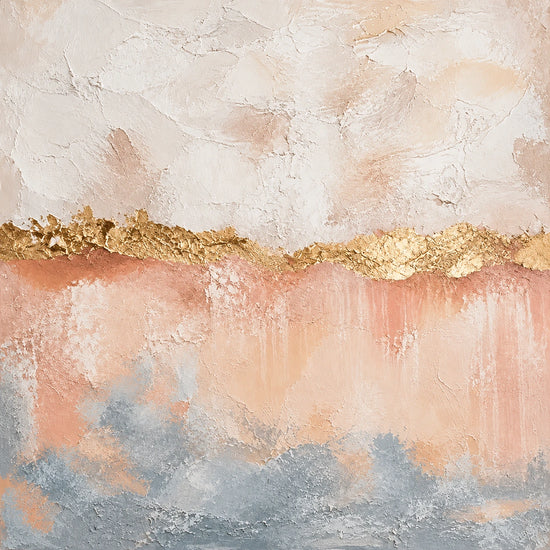 Gilded Blush full artwork. A broken gold-toned ridge separates cloudy ivory layers from soft blush and blue-gray washes.