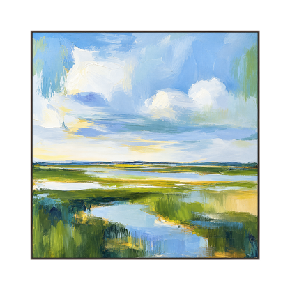 Tidal Meadow artwork in a dark wood frame on a transparent background.