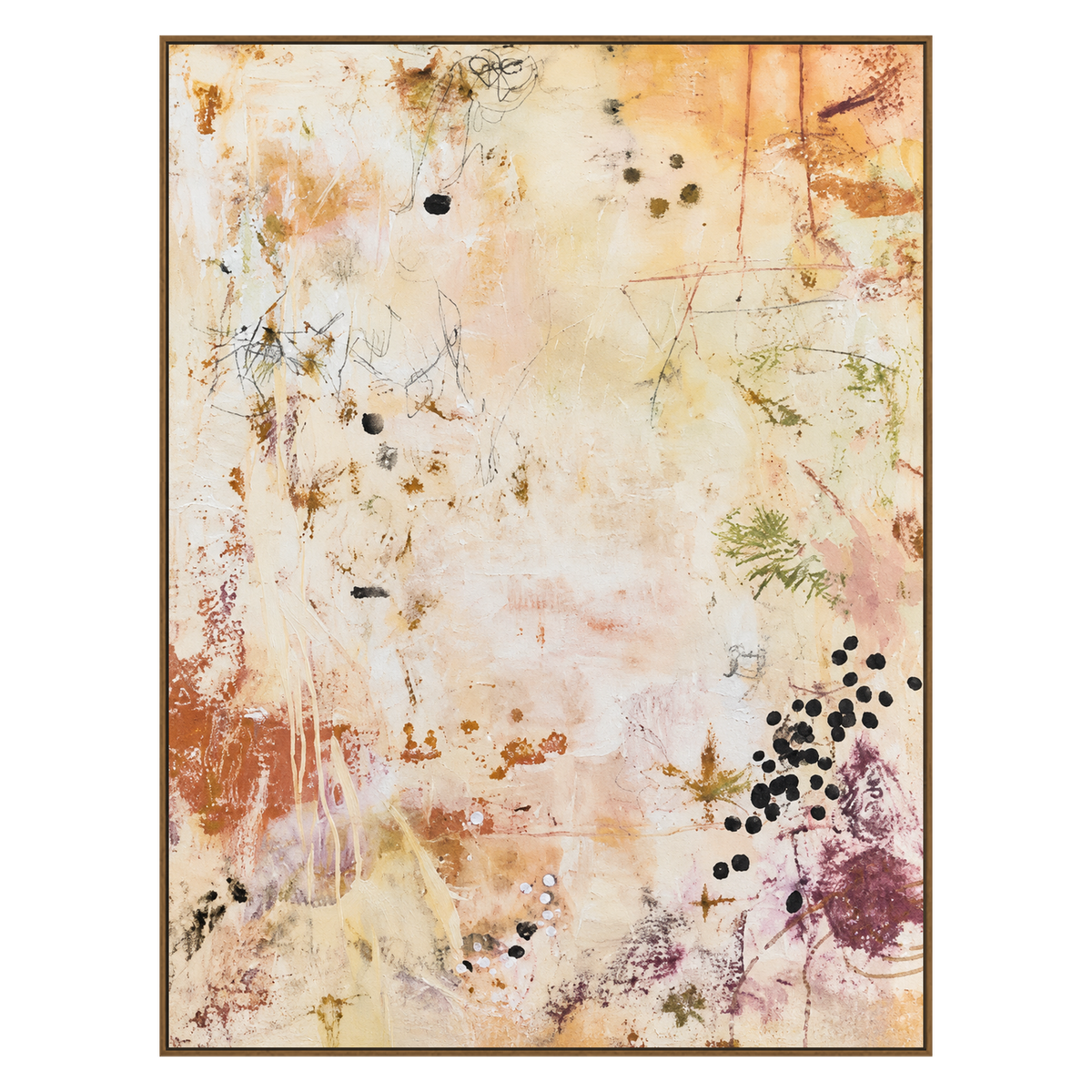 Amber Traces artwork in a natural wood frame on a transparent background.