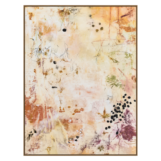 Amber Traces artwork in a natural wood frame on a transparent background.